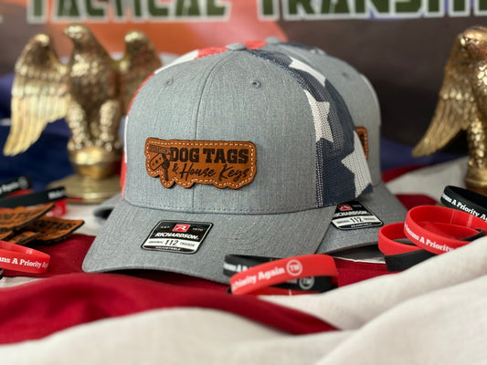 Dog Tags and House Keys Leather Hat w/US Flag mesh (Richardson 112)