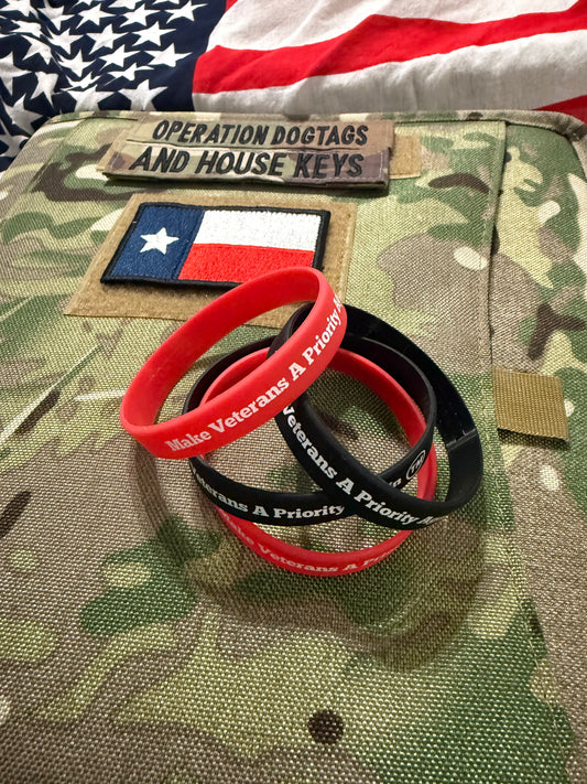 Make Veterans A Priority Again (tm) Silicone Wristband (Black)