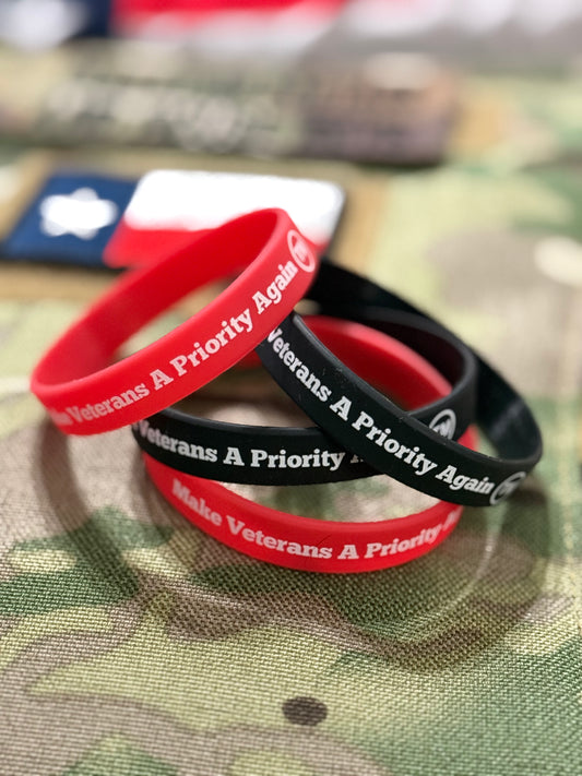 Make Veterans A Priority Again (tm) Silicone Bracelet (Red)